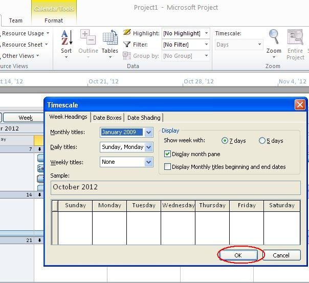 how to change calendar in microsoft project 2010